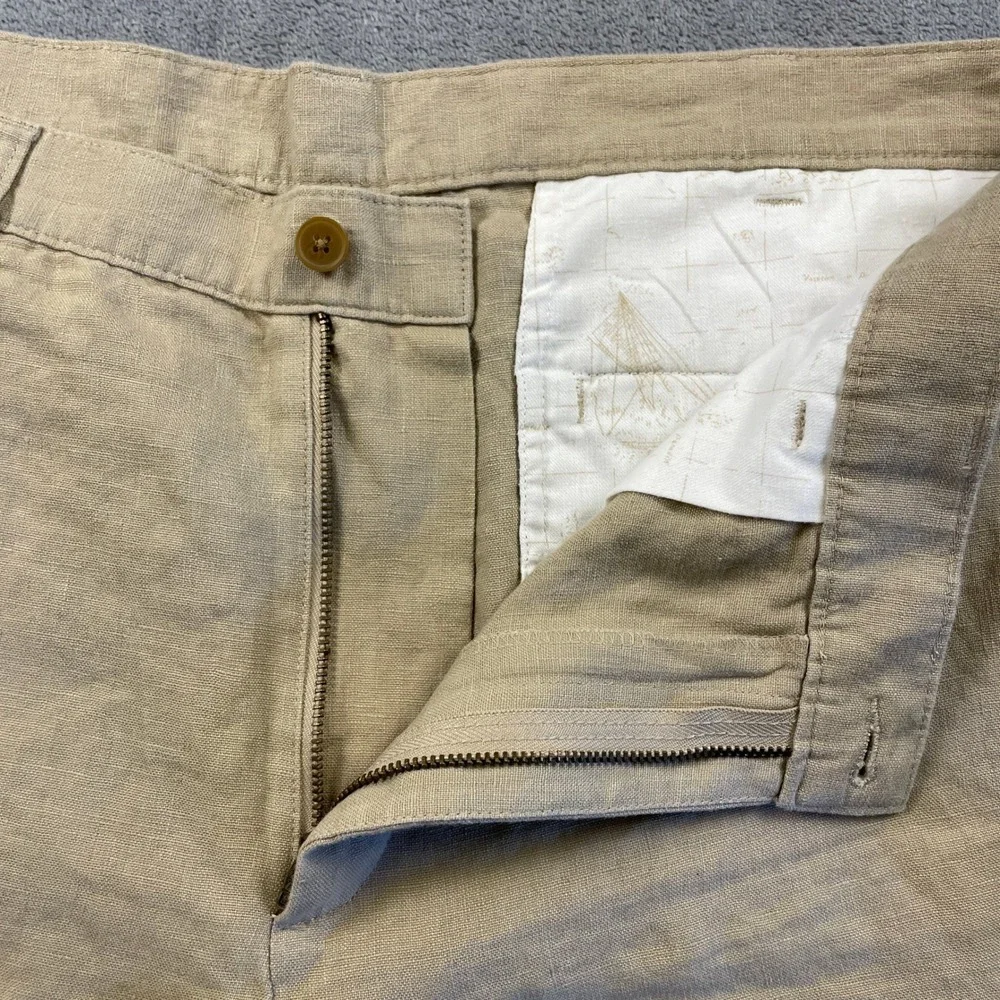 Jos A Bank Men's 36 100% Linen Shorts Beige Tan Flat Front Summer Casual Preppy